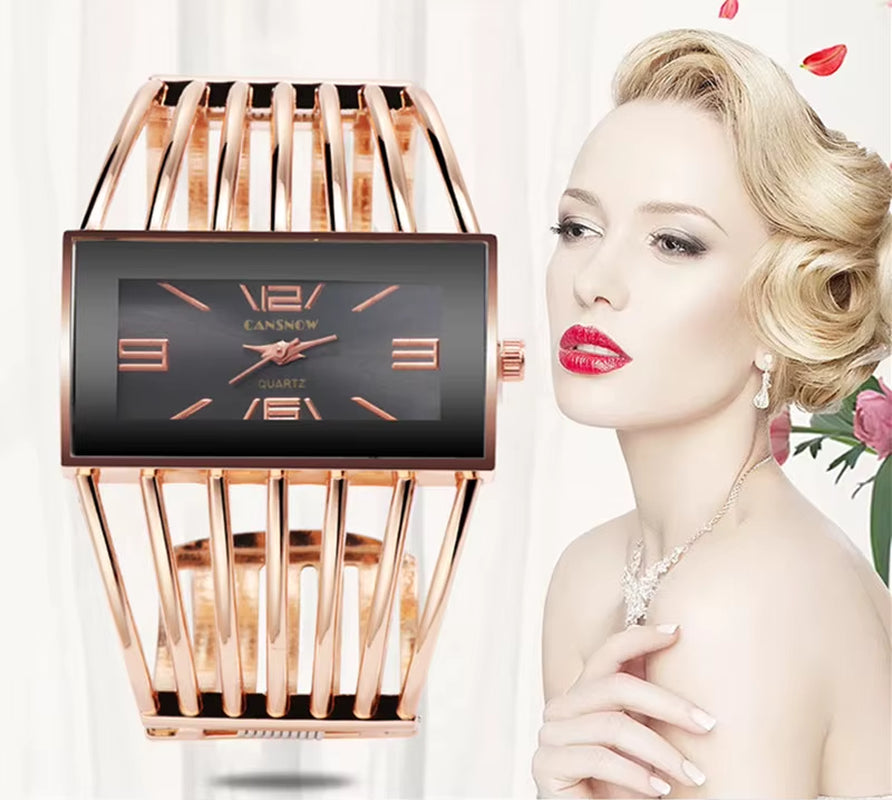 Reloj CANSNOW Para Mujer, Reloj De Pulsera De Oro Rosa a La Moda De Lujo, Reloj De Vestir Para Mujer, Reloj De Pulsera Para Mujer Saati Para Niñas, Relojes