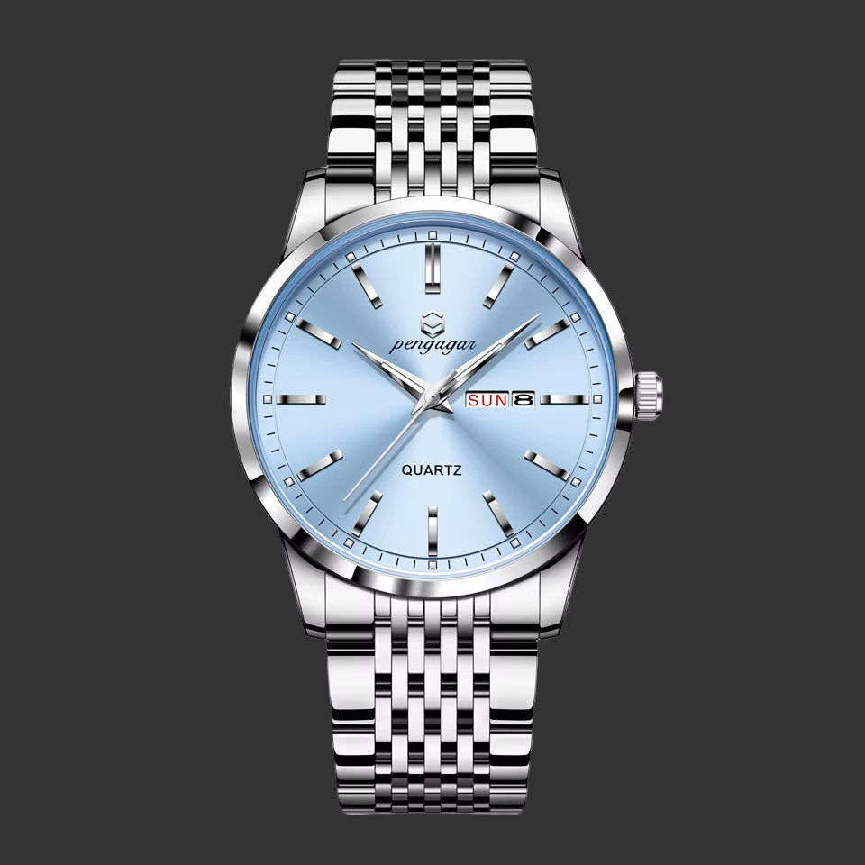 Reloj De Lujo PENGAGAR Para Hombre, Resistente Al Agua, Luminoso, Con Fecha, Semana, Reloj De Acero Inoxidable Para Hombre, Relojes De Cuarzo Informales Para Hombre, Reloj Masculino + Caja