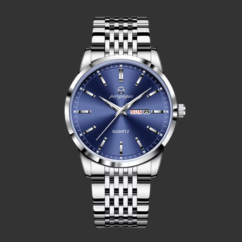 Reloj De Lujo PENGAGAR Para Hombre, Resistente Al Agua, Luminoso, Con Fecha, Semana, Reloj De Acero Inoxidable Para Hombre, Relojes De Cuarzo Informales Para Hombre, Reloj Masculino + Caja