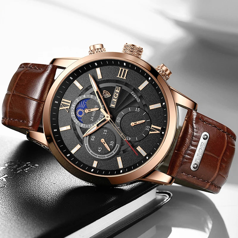 2025 Nuevos Relojes Para Hombre LIGE, Marca Superior, Reloj De Cuarzo Informal De Cuero De Lujo, Reloj Deportivo Resistente Al Agua Para Hombre, Reloj Masculino + Caja