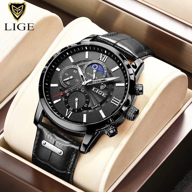2025 Nuevos Relojes Para Hombre LIGE, Marca Superior, Reloj De Cuarzo Informal De Cuero De Lujo, Reloj Deportivo Resistente Al Agua Para Hombre, Reloj Masculino + Caja