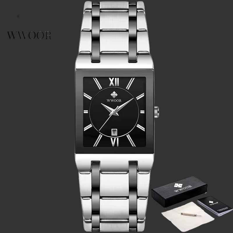 Wwoor-Reloj Cuadrado De Acero Inoxidable Para Hombre, Pulsera De Cuarzo Resistente Al Agua, De Lujo, Color Dorado Y Negro, 2024
