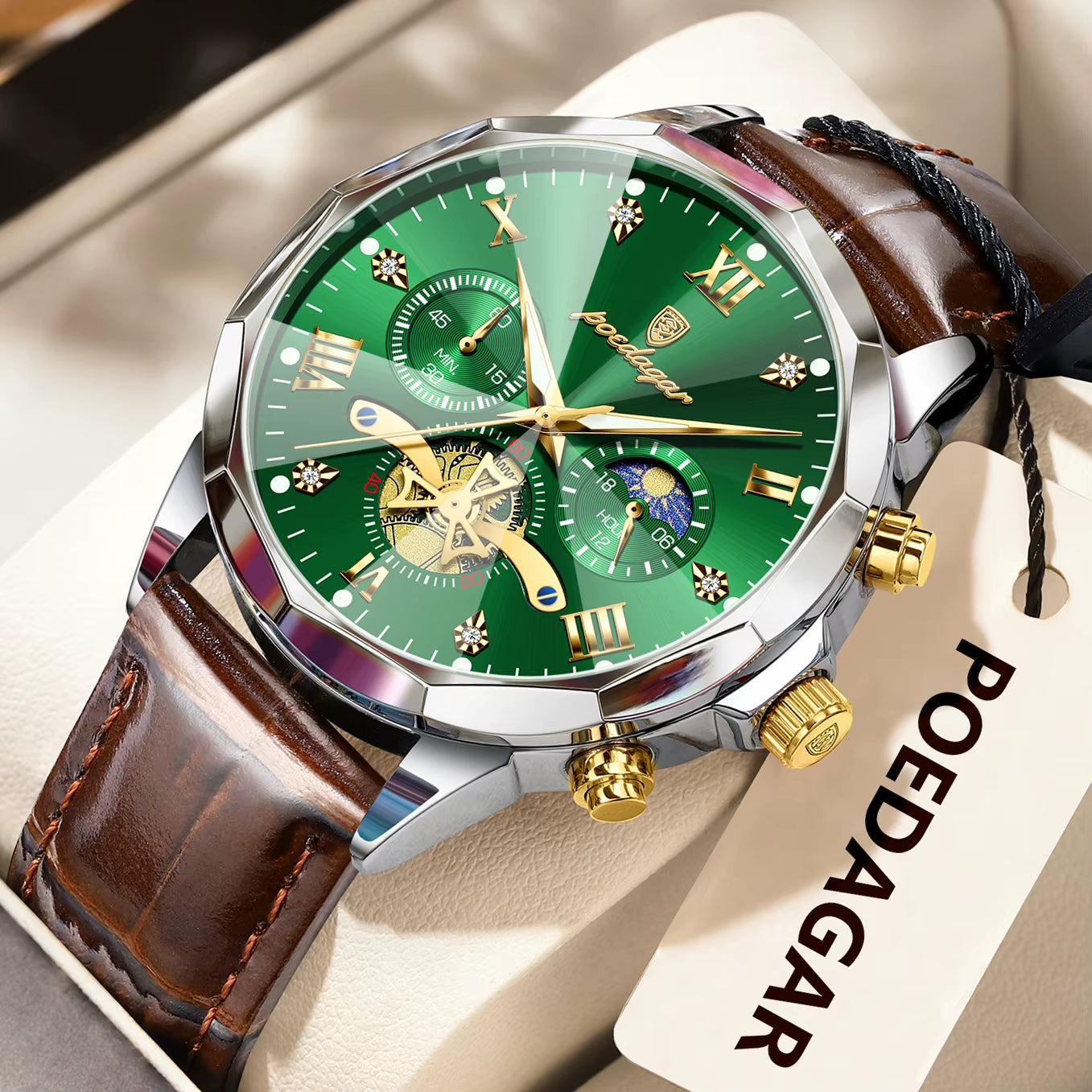 Reloj De Pulsera POEDAGAR Militar De Lujo Para Hombre, Reloj De Cuarzo Resistente Al Agua Con Cronógrafo Luminoso, Reloj De Cuero Para Hombre, Relojes Deportivos Para Hombre, Reloj Masculino