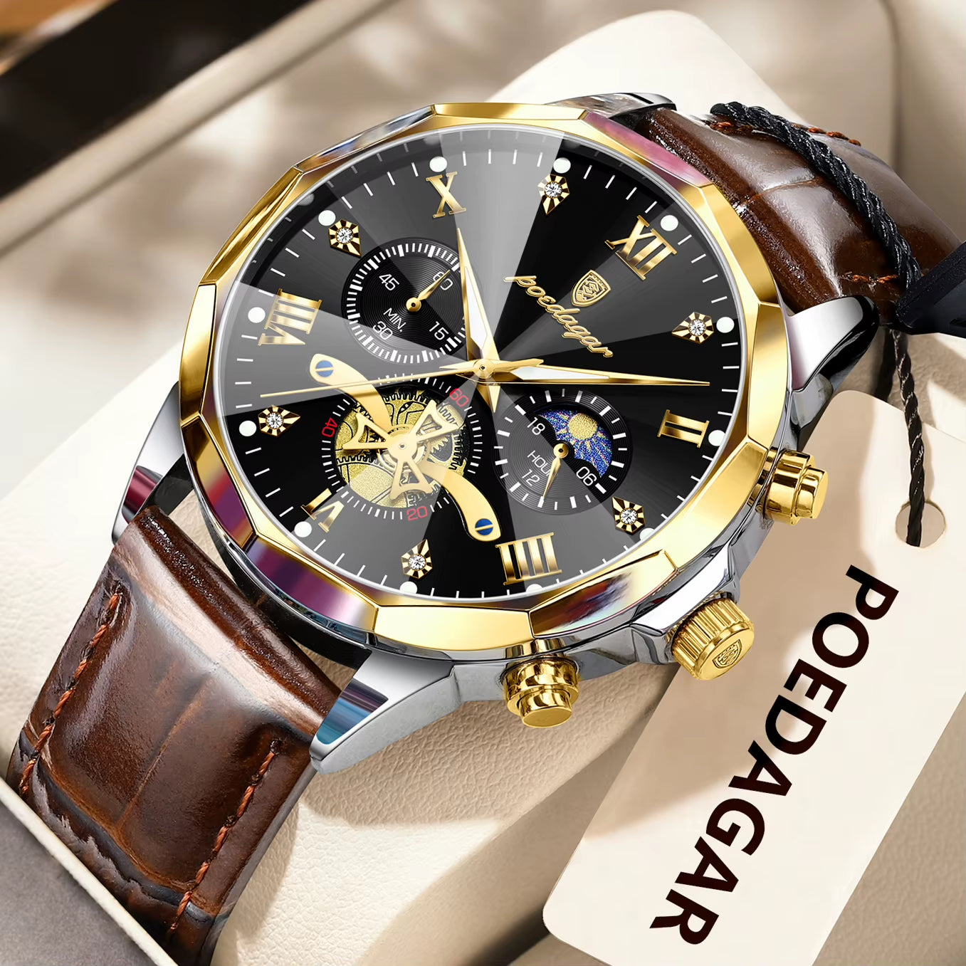 Reloj De Pulsera POEDAGAR Militar De Lujo Para Hombre, Reloj De Cuarzo Resistente Al Agua Con Cronógrafo Luminoso, Reloj De Cuero Para Hombre, Relojes Deportivos Para Hombre, Reloj Masculino