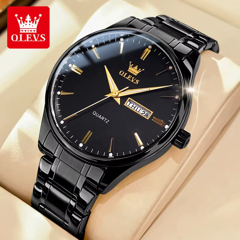 OLEVS 6898 Reloj De Cuarzo Simple Para Hombre, Correa De Acero Inoxidable, Resistente Al Agua, Calendario Dual, Reloj De Pulsera Clásico Luminoso Para Hombre De Negocios