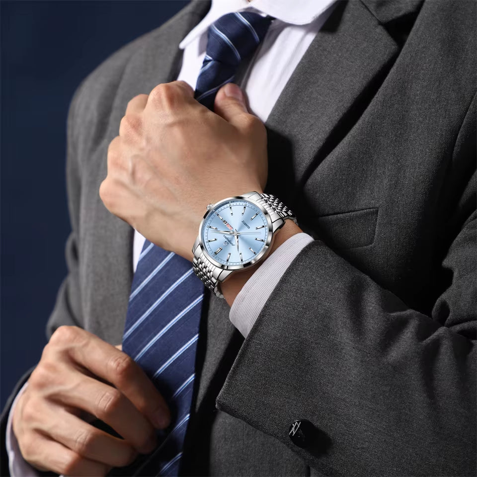 Reloj De Lujo PENGAGAR Para Hombre, Resistente Al Agua, Luminoso, Con Fecha, Semana, Reloj De Acero Inoxidable Para Hombre, Relojes De Cuarzo Informales Para Hombre, Reloj Masculino + Caja
