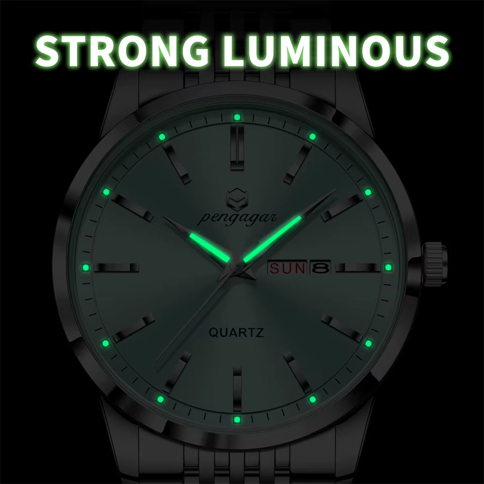 Reloj De Lujo PENGAGAR Para Hombre, Resistente Al Agua, Luminoso, Con Fecha, Semana, Reloj De Acero Inoxidable Para Hombre, Relojes De Cuarzo Informales Para Hombre, Reloj Masculino + Caja