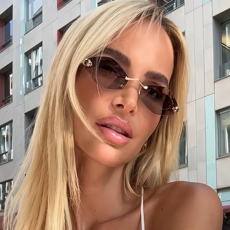 Gafas De Sol Sin Marco Con Borde Cortado, Gafas De Sol De Leopardo Personalizadas En Forma De Diamante, Gafas De Sol UV400 Con Montura Pequeña Resistentes a Los Rayos UV, Nuevas
