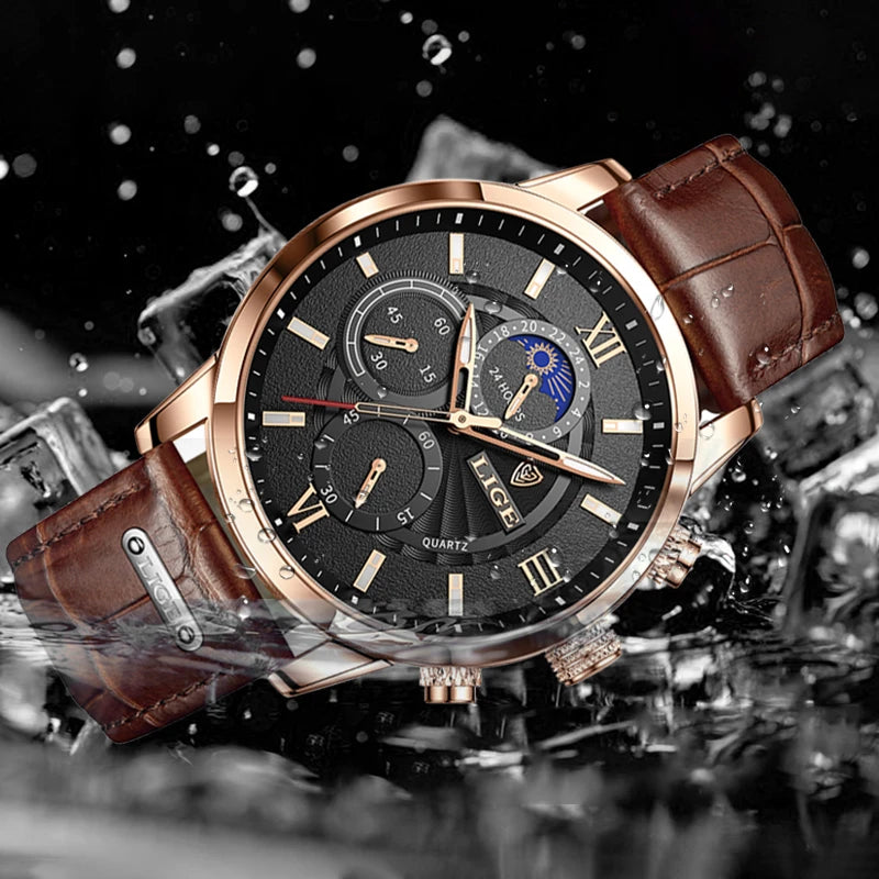 2025 Nuevos Relojes Para Hombre LIGE, Marca Superior, Reloj De Cuarzo Informal De Cuero De Lujo, Reloj Deportivo Resistente Al Agua Para Hombre, Reloj Masculino + Caja