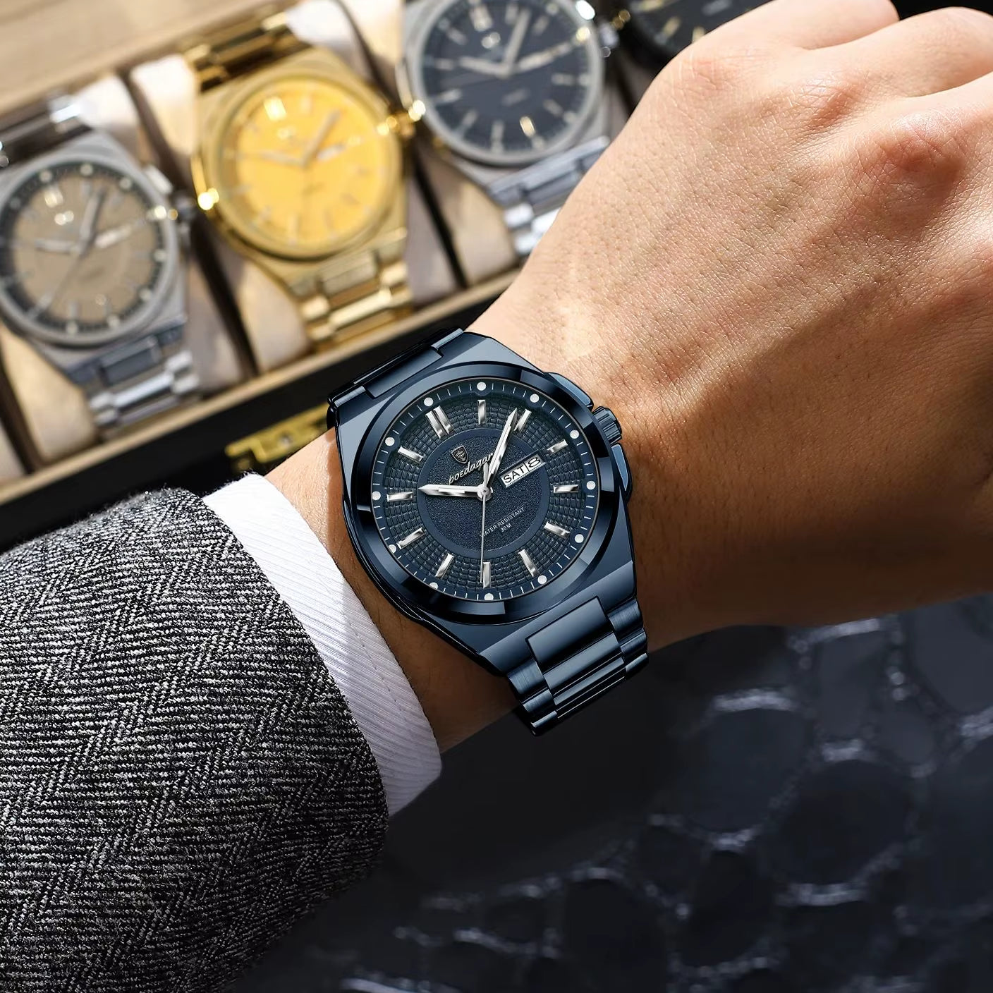 Reloj Deportivo POEDAGAR Original Para Hombre, Reloj De Pulsera De Cuarzo Con Fecha Y Semana De Lujo Para Hombre, Relojes Luminosos Resistentes Al Agua De Acero Inoxidable Para Hombre