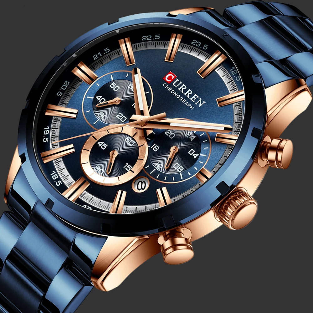 Reloj Curren Para Hombre, Esfera Azul, Banda De Acero Inoxidable, Fecha, Relojes De Negocios Para Hombre, Relojes De Pulsera De Lujo Resistentes Al Agua Para Hombre