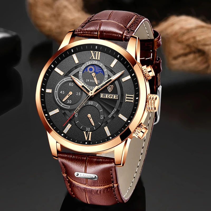 2025 Nuevos Relojes Para Hombre LIGE, Marca Superior, Reloj De Cuarzo Informal De Cuero De Lujo, Reloj Deportivo Resistente Al Agua Para Hombre, Reloj Masculino + Caja