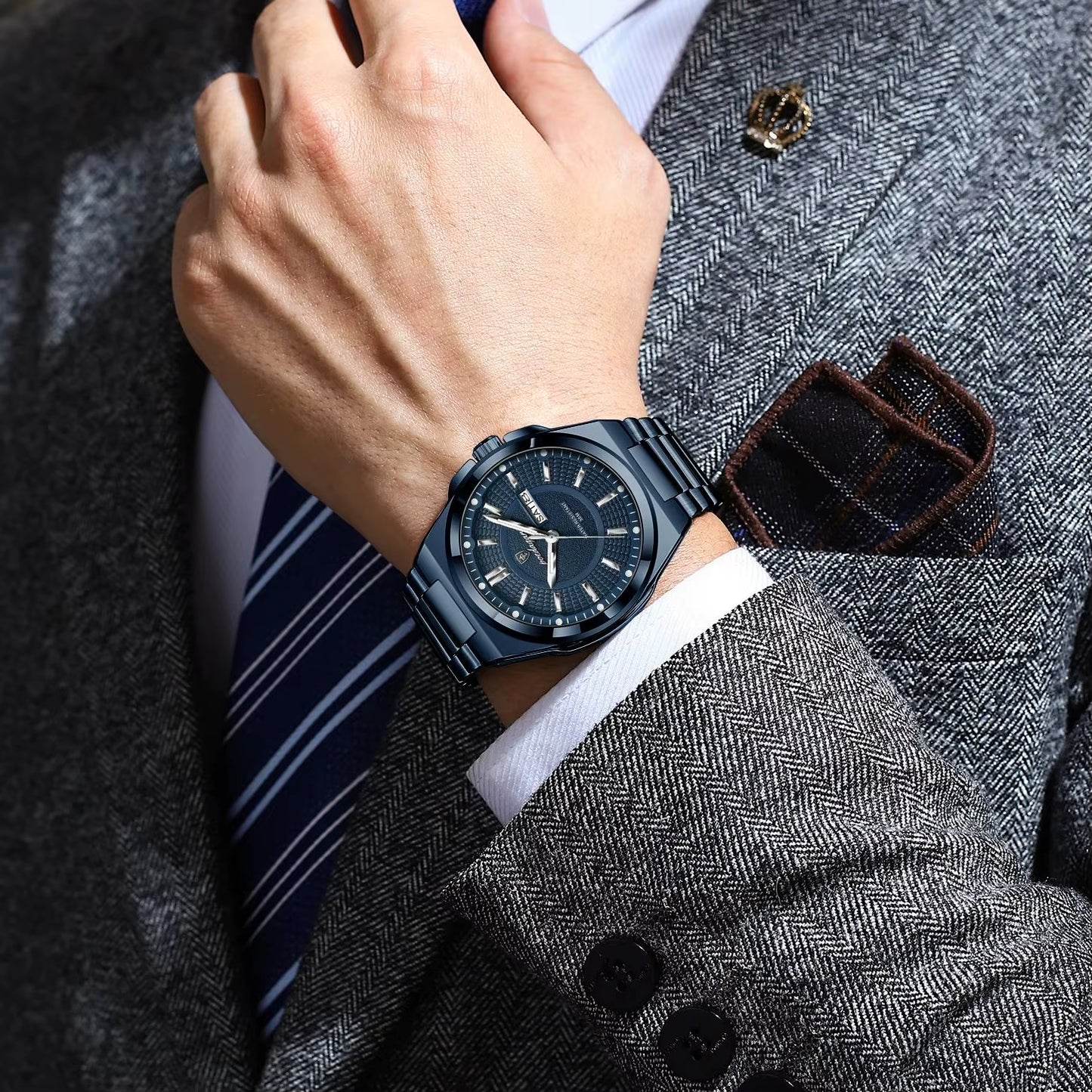 Reloj Deportivo POEDAGAR Original Para Hombre, Reloj De Pulsera De Cuarzo Con Fecha Y Semana De Lujo Para Hombre, Relojes Luminosos Resistentes Al Agua De Acero Inoxidable Para Hombre
