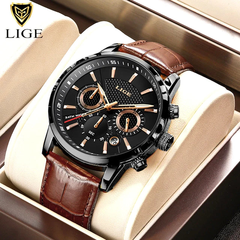 2025 Nuevos Relojes Para Hombre LIGE, Marca Superior, Reloj De Cuarzo Informal De Cuero De Lujo, Reloj Deportivo Resistente Al Agua Para Hombre, Reloj Masculino + Caja