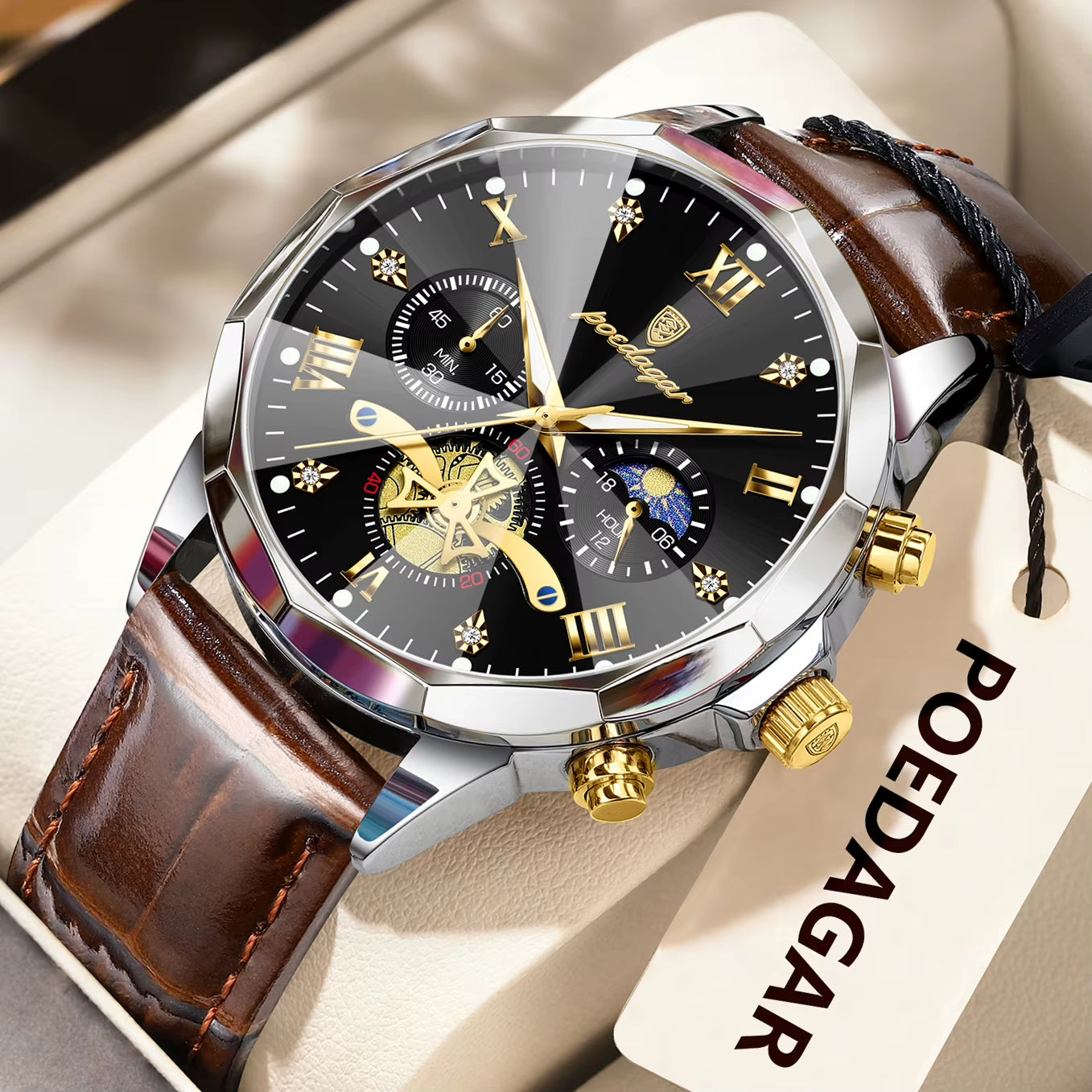Reloj De Pulsera POEDAGAR Militar De Lujo Para Hombre, Reloj De Cuarzo Resistente Al Agua Con Cronógrafo Luminoso, Reloj De Cuero Para Hombre, Relojes Deportivos Para Hombre, Reloj Masculino
