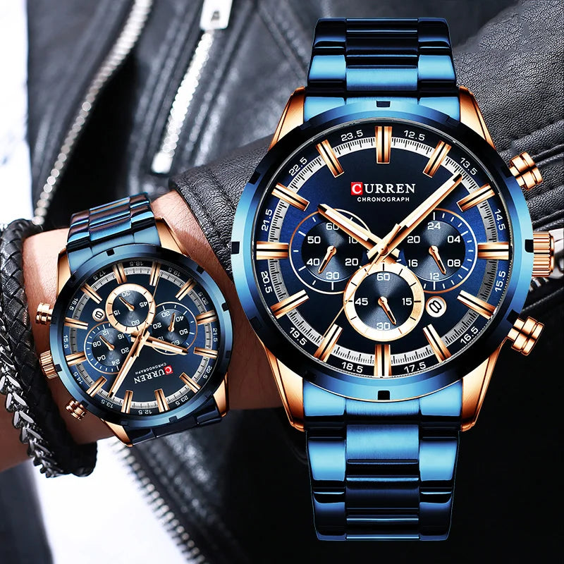 Reloj Curren Para Hombre, Esfera Azul, Banda De Acero Inoxidable, Fecha, Relojes De Negocios Para Hombre, Relojes De Pulsera De Lujo Resistentes Al Agua Para Hombre