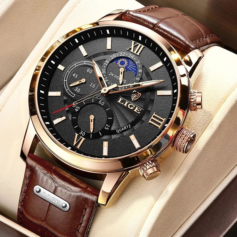 2025 Nuevos Relojes Para Hombre LIGE, Marca Superior, Reloj De Cuarzo Informal De Cuero De Lujo, Reloj Deportivo Resistente Al Agua Para Hombre, Reloj Masculino + Caja
