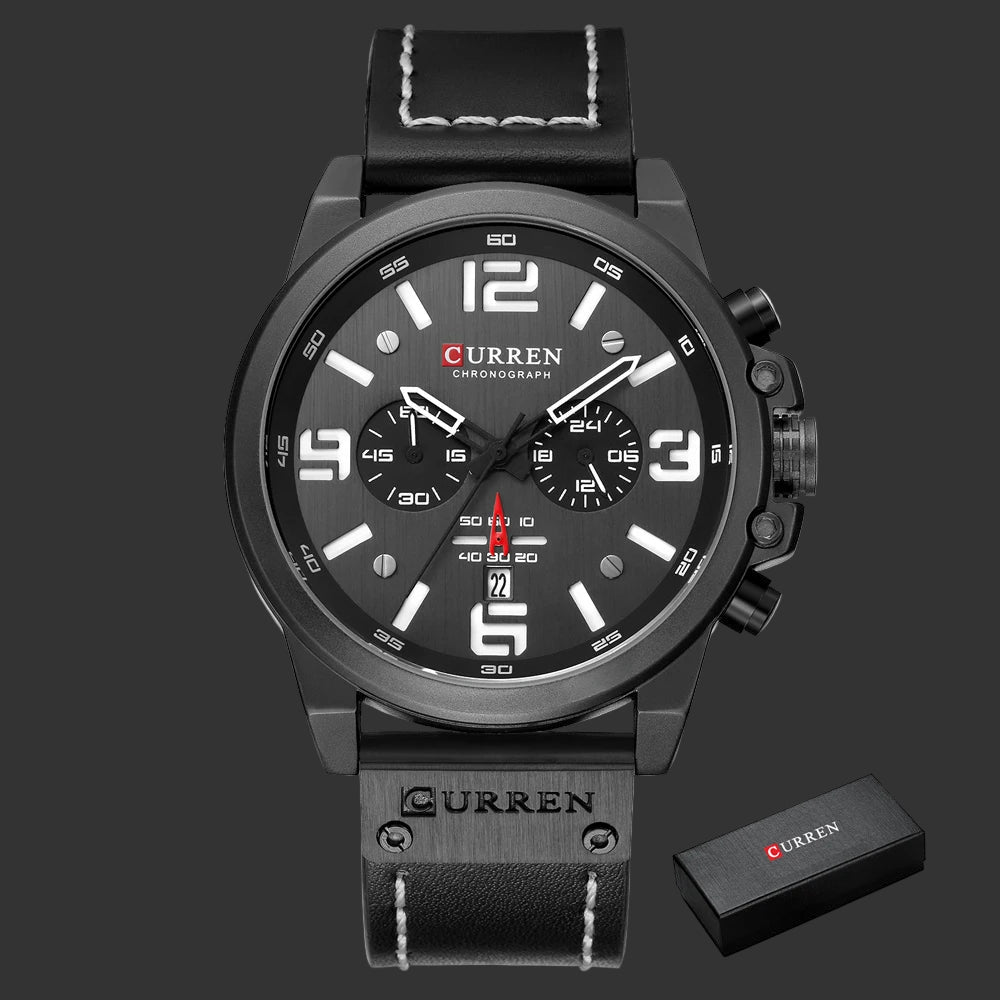 Relojes CURREN Para Hombre, Marca De Lujo, Reloj De Pulsera Deportivo Resistente Al Agua, Cronógrafo De Cuarzo, Reloj Militar De Cuero Genuino, Reloj Masculino