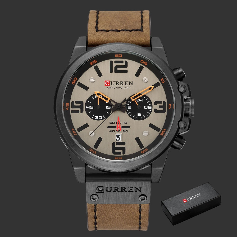 Relojes CURREN Para Hombre, Marca De Lujo, Reloj De Pulsera Deportivo Resistente Al Agua, Cronógrafo De Cuarzo, Reloj Militar De Cuero Genuino, Reloj Masculino