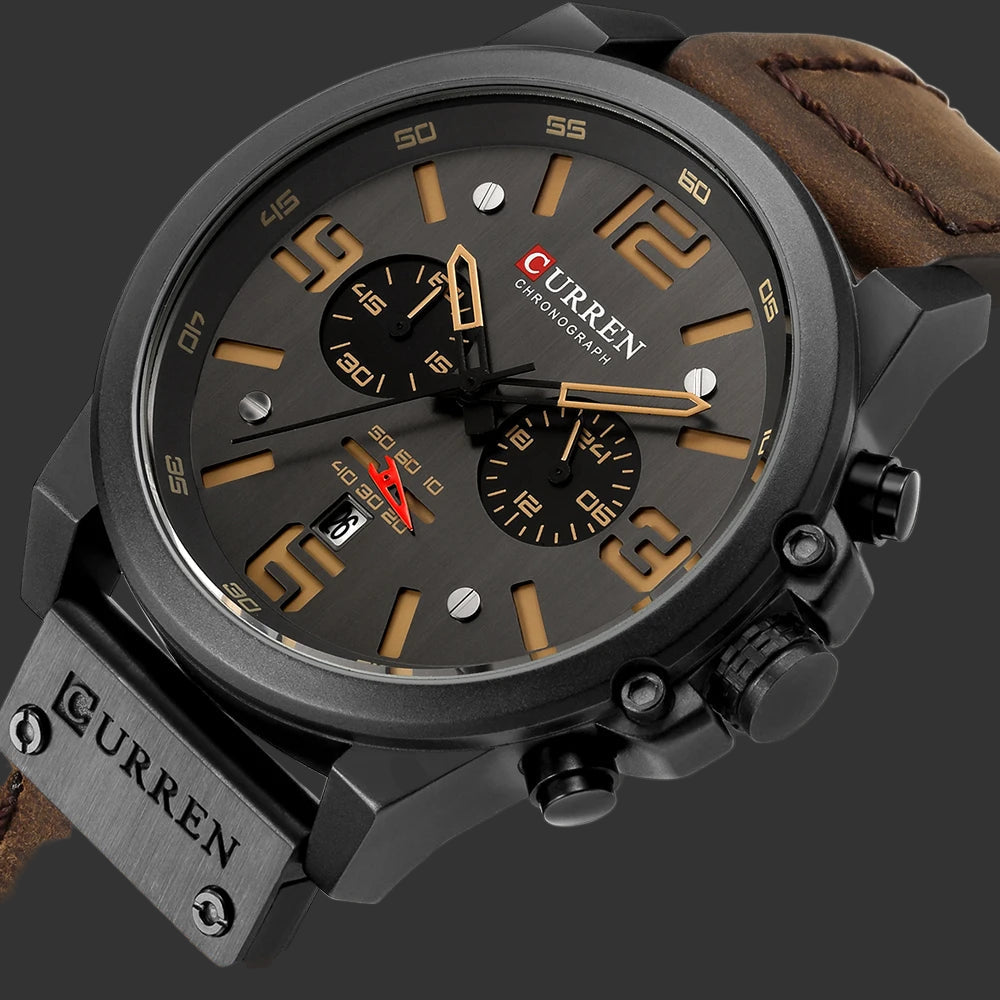 Relojes CURREN Para Hombre, Marca De Lujo, Reloj De Pulsera Deportivo Resistente Al Agua, Cronógrafo De Cuarzo, Reloj Militar De Cuero Genuino, Reloj Masculino