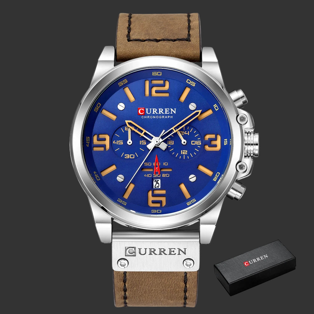 Relojes CURREN Para Hombre, Marca De Lujo, Reloj De Pulsera Deportivo Resistente Al Agua, Cronógrafo De Cuarzo, Reloj Militar De Cuero Genuino, Reloj Masculino
