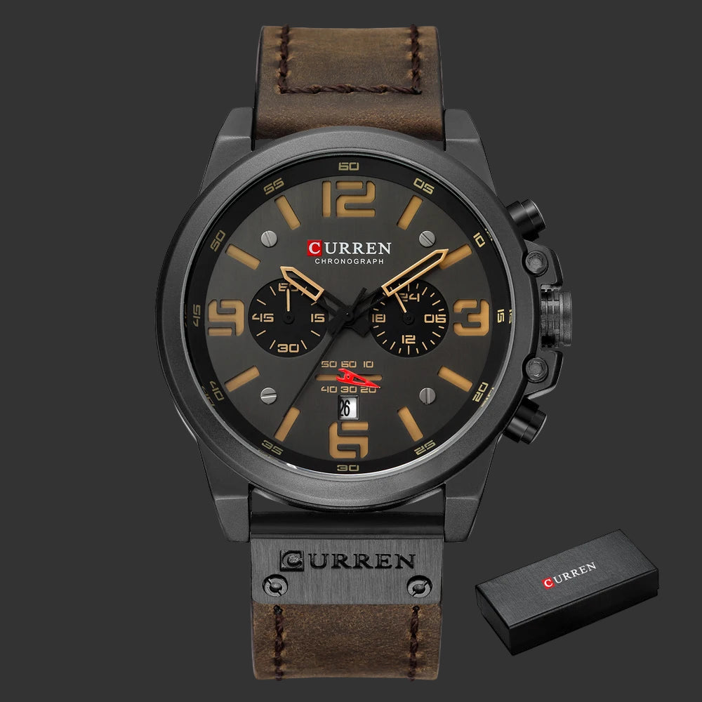 Relojes CURREN Para Hombre, Marca De Lujo, Reloj De Pulsera Deportivo Resistente Al Agua, Cronógrafo De Cuarzo, Reloj Militar De Cuero Genuino, Reloj Masculino