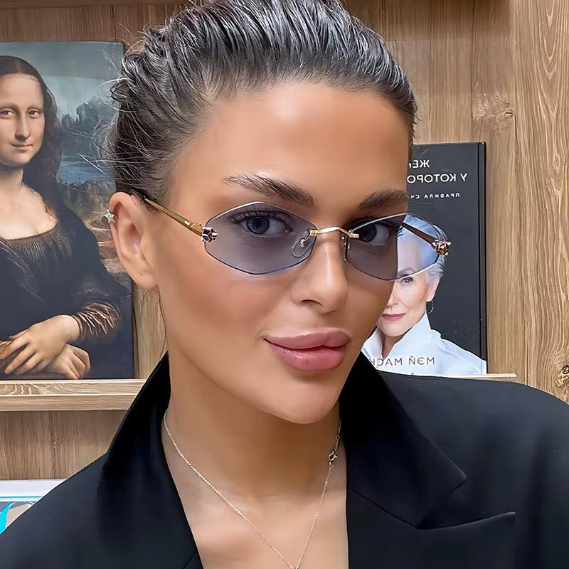 Gafas De Sol Sin Marco Con Borde Cortado, Gafas De Sol De Leopardo Personalizadas En Forma De Diamante, Gafas De Sol UV400 Con Montura Pequeña Resistentes a Los Rayos UV, Nuevas