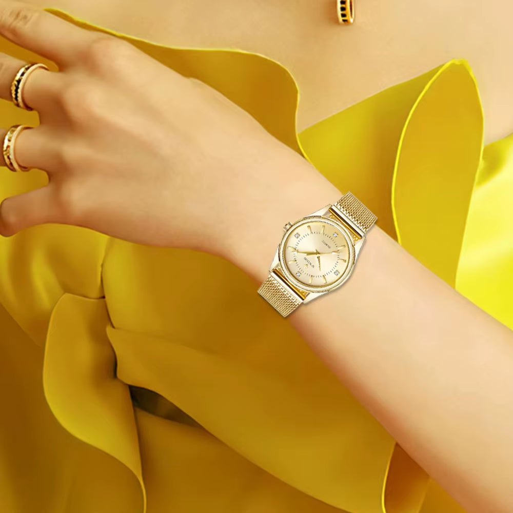 WWOOR, Reloj Dorado De Marca De Lujo Para Mujer, Relojes De Pulsera De Cuarzo Pequeños Con Diamantes Elegantes Para Mujer, Reloj De Malla De Acero Zegarek Damski
