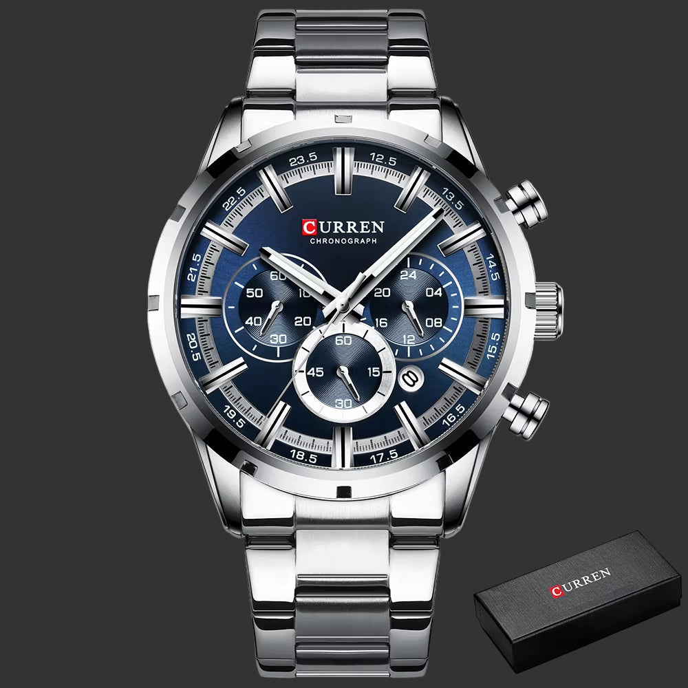 Reloj Curren Para Hombre, Esfera Azul, Banda De Acero Inoxidable, Fecha, Relojes De Negocios Para Hombre, Relojes De Pulsera De Lujo Resistentes Al Agua Para Hombre