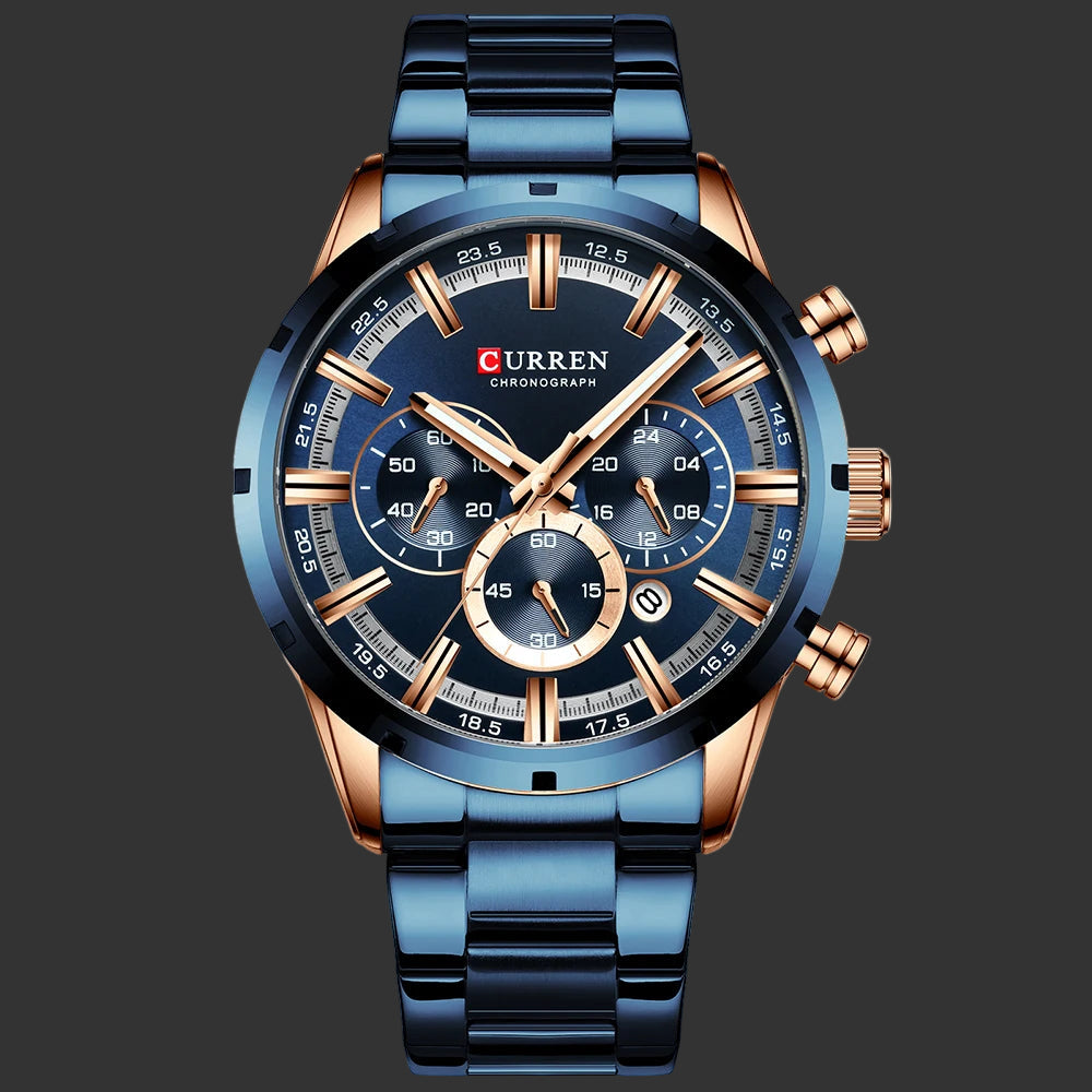 Reloj Curren Para Hombre, Esfera Azul, Banda De Acero Inoxidable, Fecha, Relojes De Negocios Para Hombre, Relojes De Pulsera De Lujo Resistentes Al Agua Para Hombre