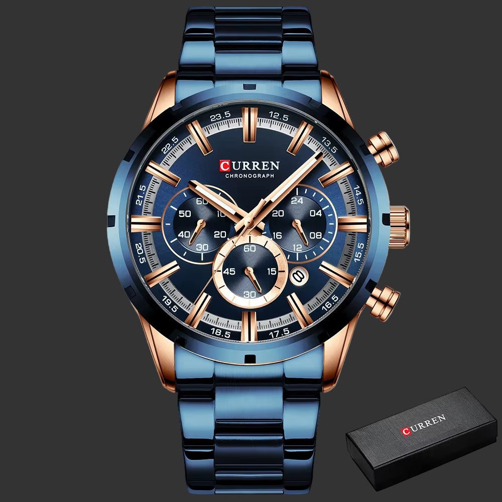 Reloj Curren Para Hombre, Esfera Azul, Banda De Acero Inoxidable, Fecha, Relojes De Negocios Para Hombre, Relojes De Pulsera De Lujo Resistentes Al Agua Para Hombre