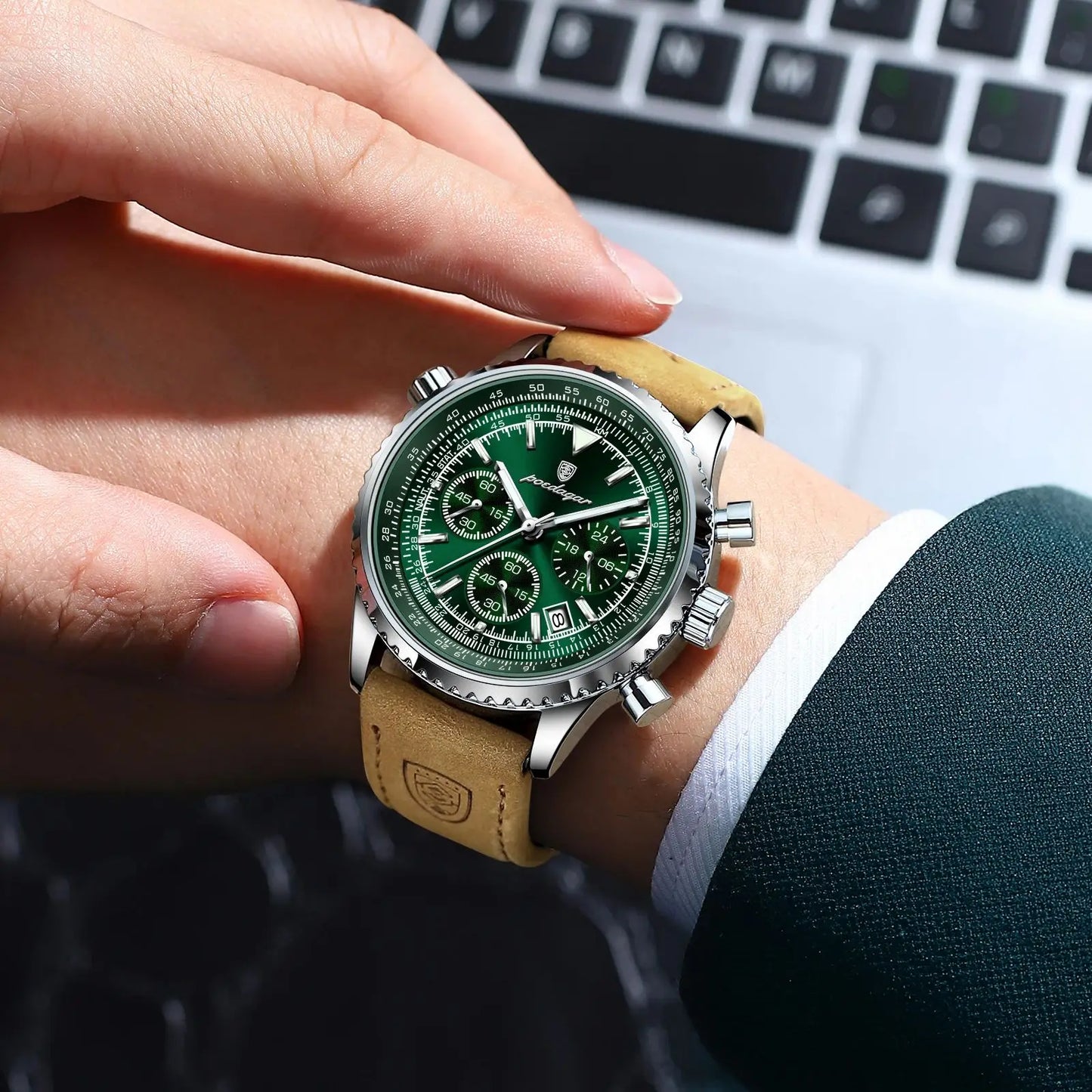 Poedagar-Reloj Deportivo De Lujo Para Hombre, Cronógrafo De Cuarzo, Resistente Al Agua, Con Fecha Luminosa, De Cuero, Militar