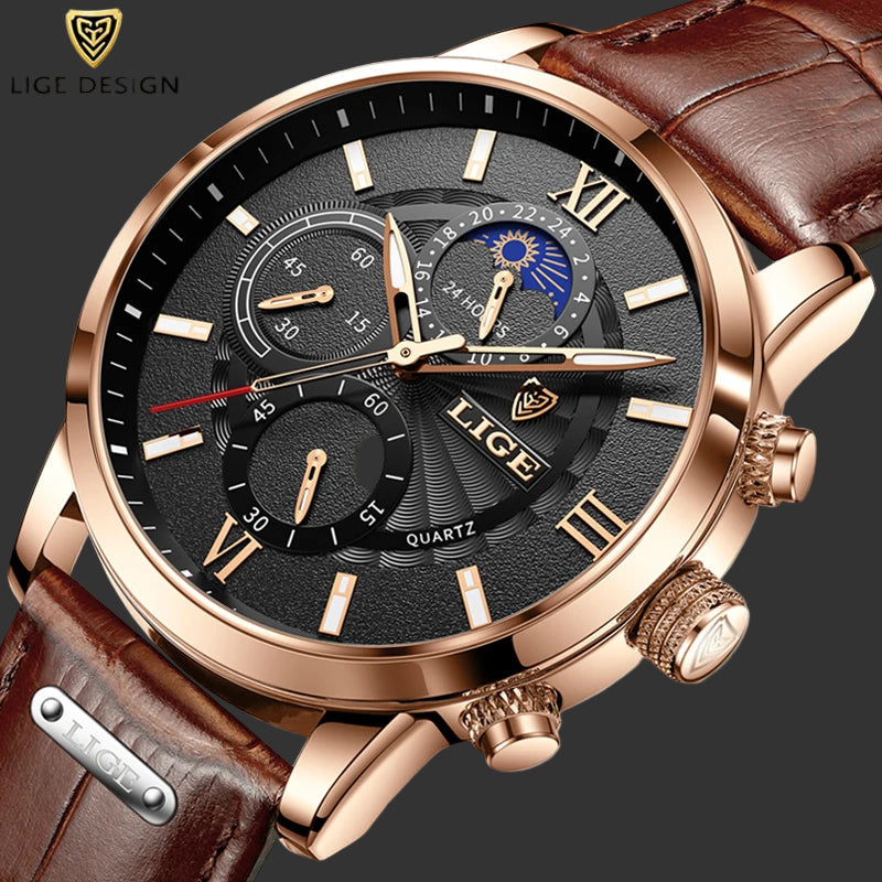 2025 Nuevos Relojes Para Hombre LIGE, Marca Superior, Reloj De Cuarzo Informal De Cuero De Lujo, Reloj Deportivo Resistente Al Agua Para Hombre, Reloj Masculino + Caja