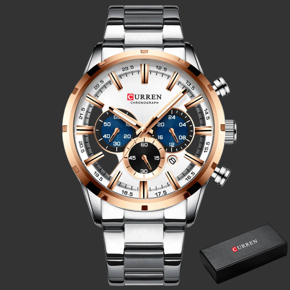 Reloj Curren Para Hombre, Esfera Azul, Banda De Acero Inoxidable, Fecha, Relojes De Negocios Para Hombre, Relojes De Pulsera De Lujo Resistentes Al Agua Para Hombre