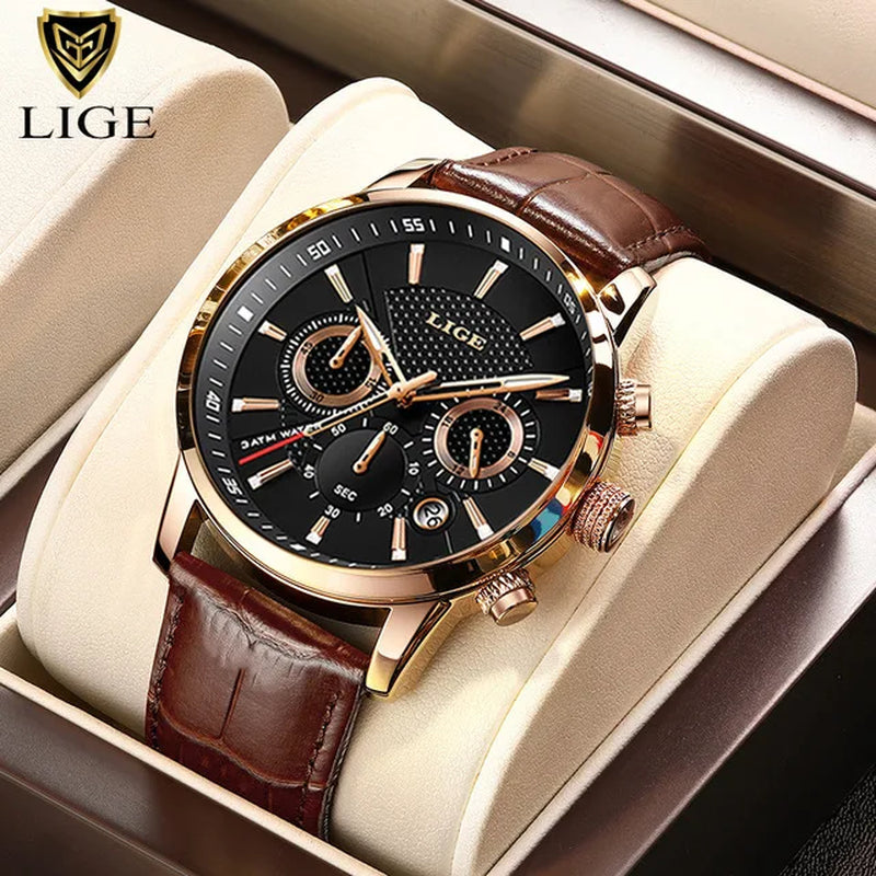 2025 Nuevos Relojes Para Hombre LIGE, Marca Superior, Reloj De Cuarzo Informal De Cuero De Lujo, Reloj Deportivo Resistente Al Agua Para Hombre, Reloj Masculino + Caja