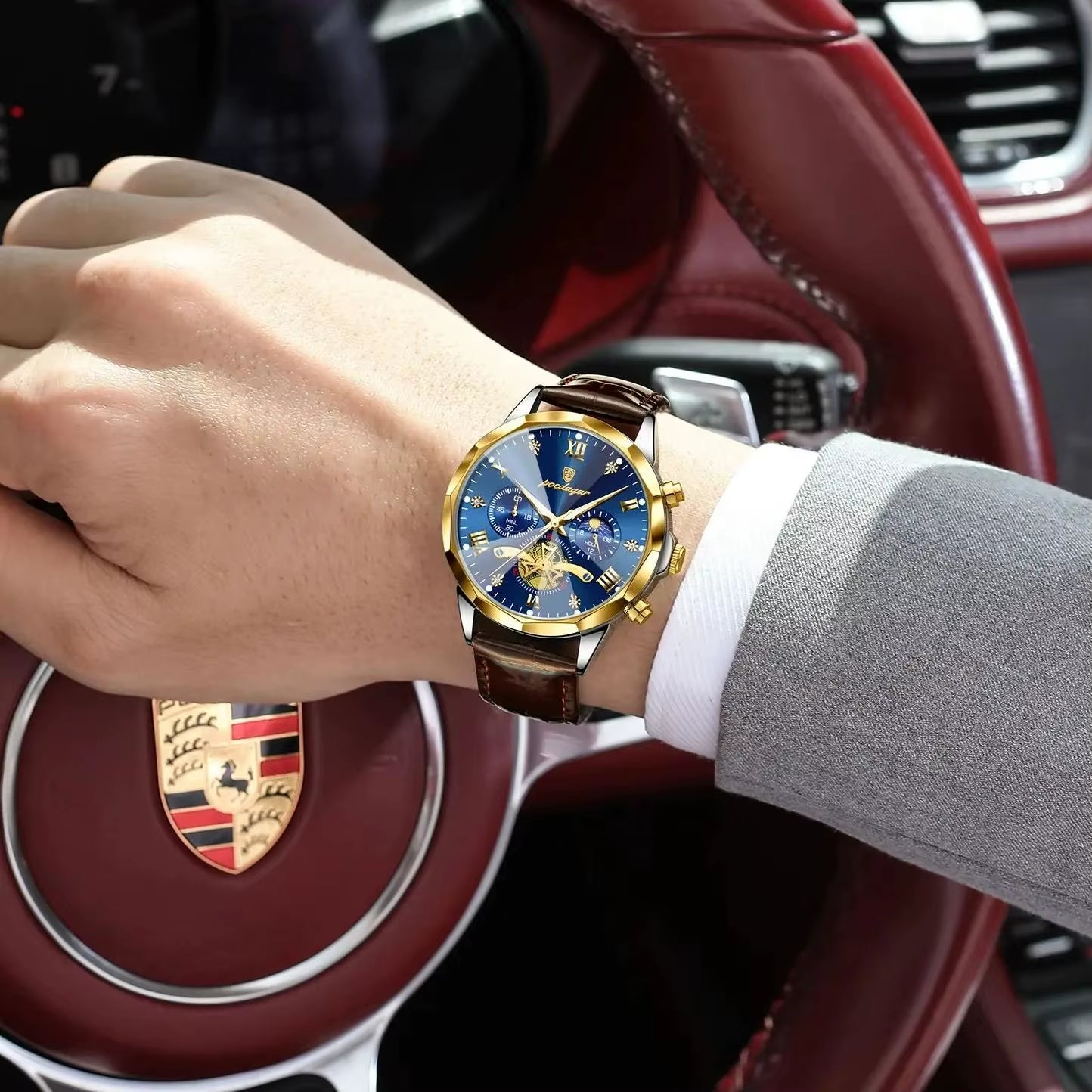 Reloj De Pulsera POEDAGAR Militar De Lujo Para Hombre, Reloj De Cuarzo Resistente Al Agua Con Cronógrafo Luminoso, Reloj De Cuero Para Hombre, Relojes Deportivos Para Hombre, Reloj Masculino
