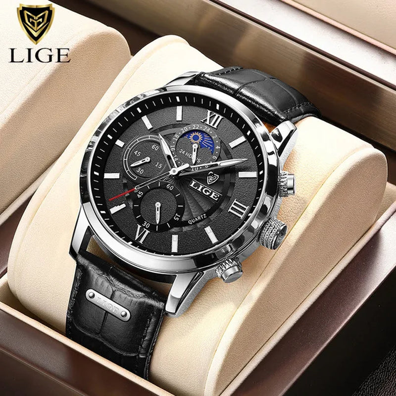 2025 Nuevos Relojes Para Hombre LIGE, Marca Superior, Reloj De Cuarzo Informal De Cuero De Lujo, Reloj Deportivo Resistente Al Agua Para Hombre, Reloj Masculino + Caja