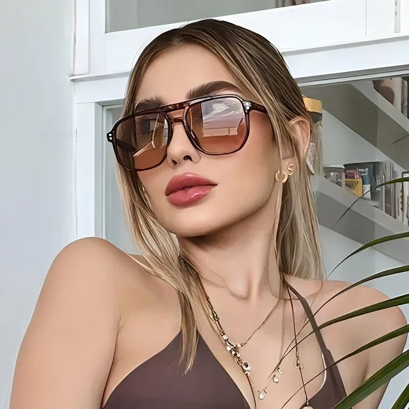 Gafas De Sol Cuadradas Vintage Para Mujeres Y Hombres, Montura Gruesa, Gafas De Sol Con Doble Puente, Gafas De Sol Poligonales Elegantes Para Mujer, Gafas De Sol UV400
