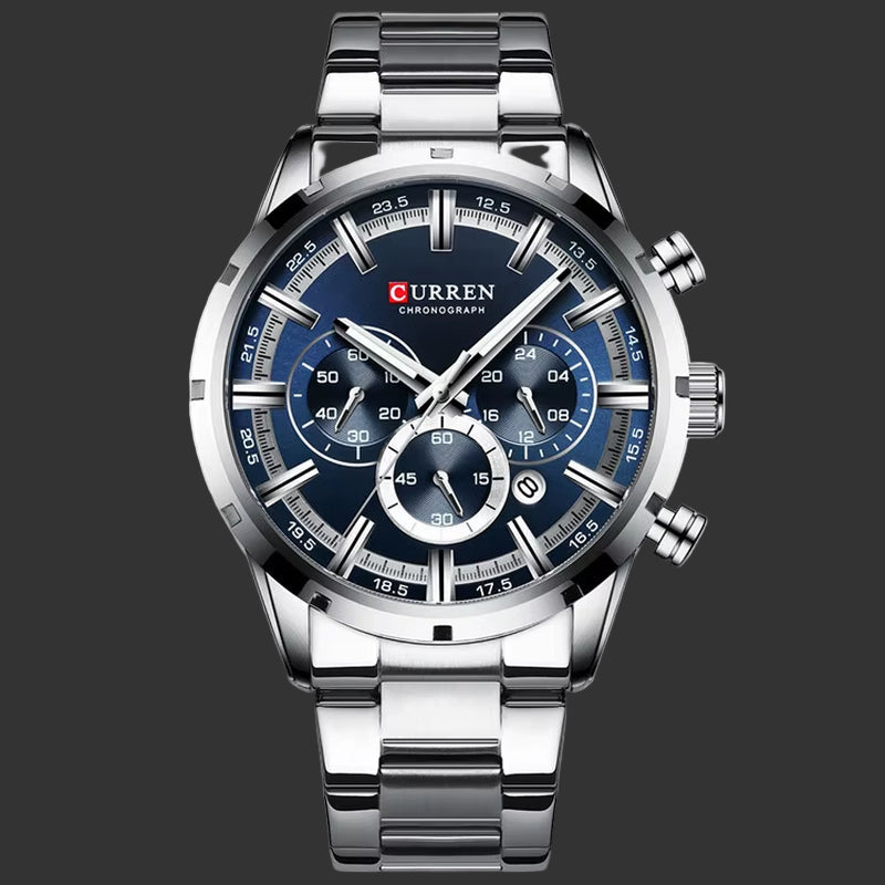 Reloj Curren Para Hombre, Esfera Azul, Banda De Acero Inoxidable, Fecha, Relojes De Negocios Para Hombre, Relojes De Pulsera De Lujo Resistentes Al Agua Para Hombre