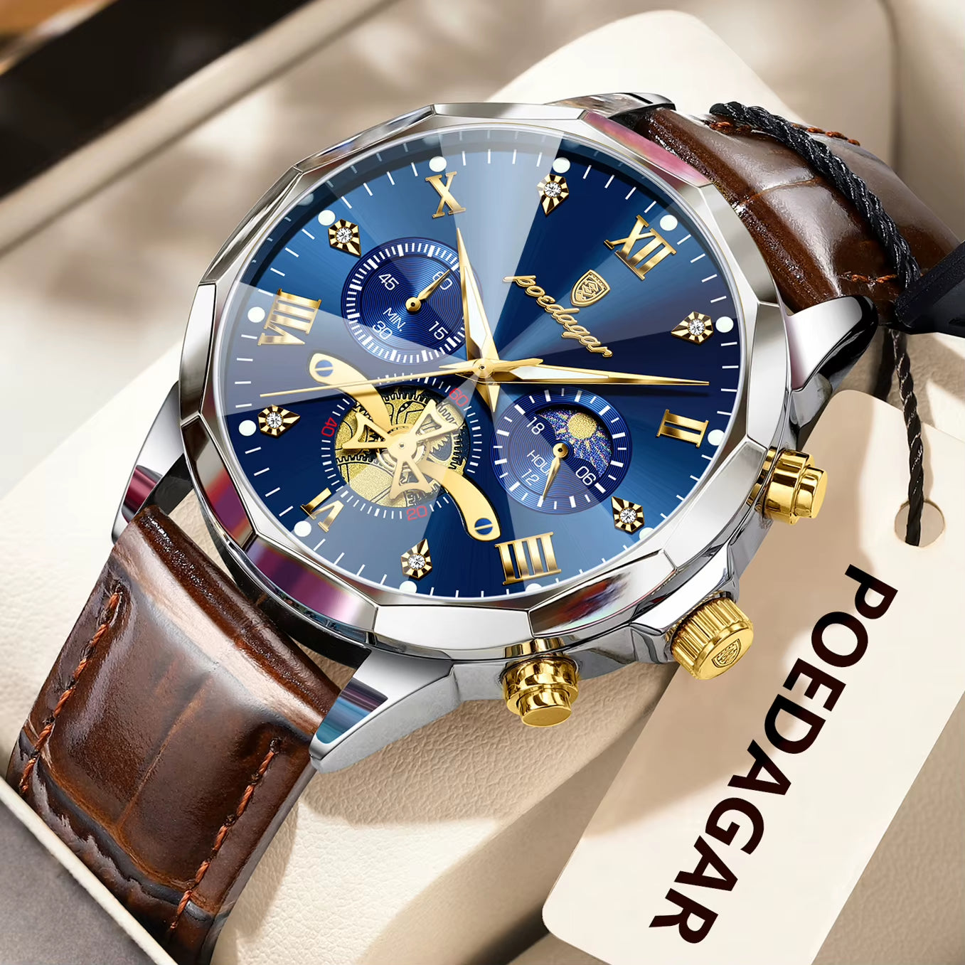 Reloj De Pulsera POEDAGAR Militar De Lujo Para Hombre, Reloj De Cuarzo Resistente Al Agua Con Cronógrafo Luminoso, Reloj De Cuero Para Hombre, Relojes Deportivos Para Hombre, Reloj Masculino