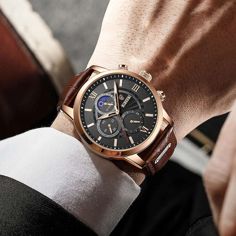 2025 Nuevos Relojes Para Hombre LIGE, Marca Superior, Reloj De Cuarzo Informal De Cuero De Lujo, Reloj Deportivo Resistente Al Agua Para Hombre, Reloj Masculino + Caja