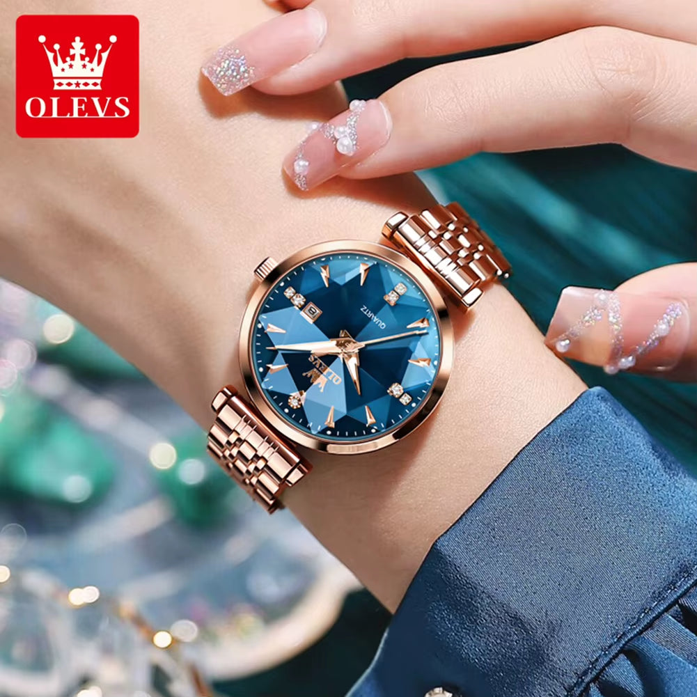 OLEVS Relojes Para Mujer Moda Elegante Forma Rómbica Espejo Reloj De Pulsera De Cuarzo Original Correa Impermeable Fecha