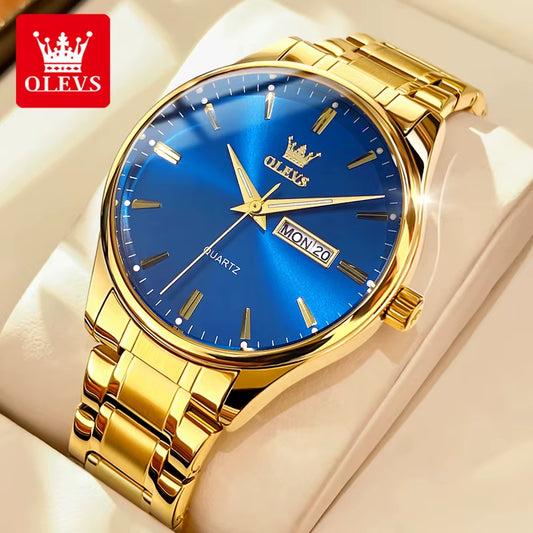 OLEVS 6898 Reloj De Cuarzo Simple Para Hombre, Correa De Acero Inoxidable, Resistente Al Agua, Calendario Dual, Reloj De Pulsera Clásico Luminoso Para Hombre De Negocios