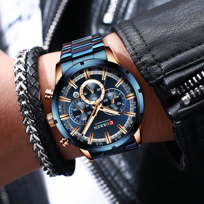 Reloj Curren Para Hombre, Esfera Azul, Banda De Acero Inoxidable, Fecha, Relojes De Negocios Para Hombre, Relojes De Pulsera De Lujo Resistentes Al Agua Para Hombre
