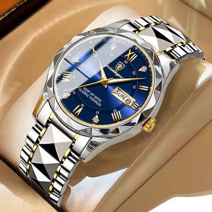 POEDAGAR, Relojes De Negocios De Lujo Para Hombre, Reloj De Pulsera Luminoso De Acero Inoxidable Resistente Al Agua Para Hombre, Reloj Deportivo De Cuarzo Con Fecha Y Semana Para Hombre