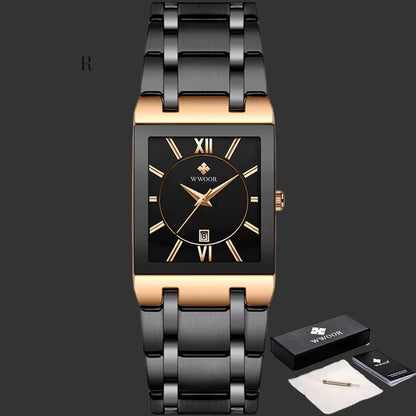 Wwoor-Reloj Cuadrado De Acero Inoxidable Para Hombre, Pulsera De Cuarzo Resistente Al Agua, De Lujo, Color Dorado Y Negro, 2024