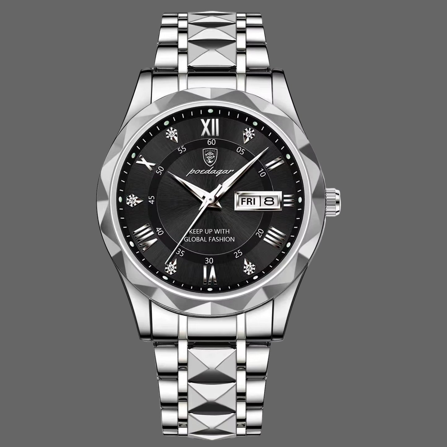 POEDAGAR, Relojes De Negocios De Lujo Para Hombre, Reloj De Pulsera Luminoso De Acero Inoxidable Resistente Al Agua Para Hombre, Reloj Deportivo De Cuarzo Con Fecha Y Semana Para Hombre