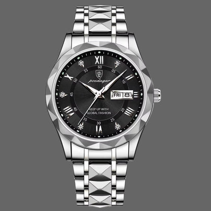 POEDAGAR, Relojes De Negocios De Lujo Para Hombre, Reloj De Pulsera Luminoso De Acero Inoxidable Resistente Al Agua Para Hombre, Reloj Deportivo De Cuarzo Con Fecha Y Semana Para Hombre