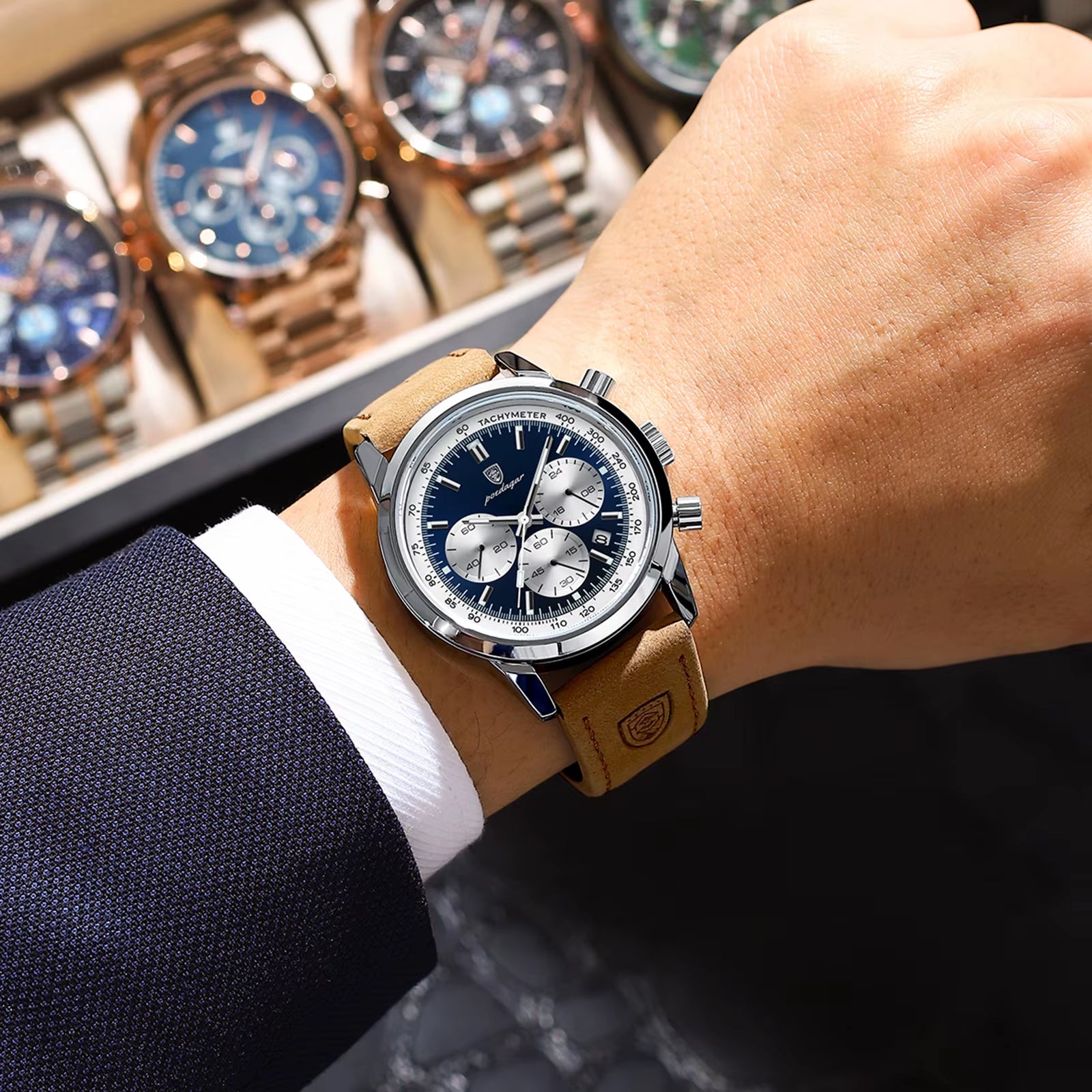 Reloj De Cuarzo POEDAGAR De La Mejor Marca Para Hombre, Cronógrafo Luminoso Resistente Al Agua, Reloj Militar Para Hombre, Relojes De Cuero De Moda De Lujo Para Hombre