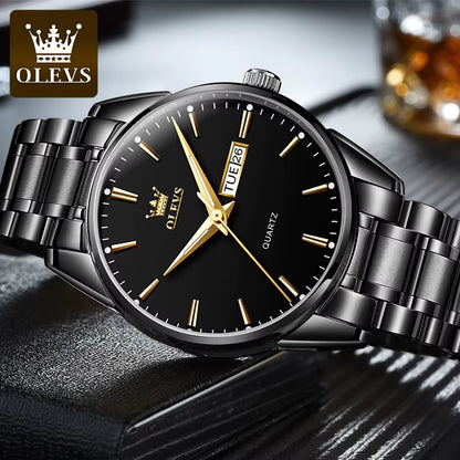 OLEVS 6898 Reloj De Cuarzo Simple Para Hombre, Correa De Acero Inoxidable, Resistente Al Agua, Calendario Dual, Reloj De Pulsera Clásico Luminoso Para Hombre De Negocios